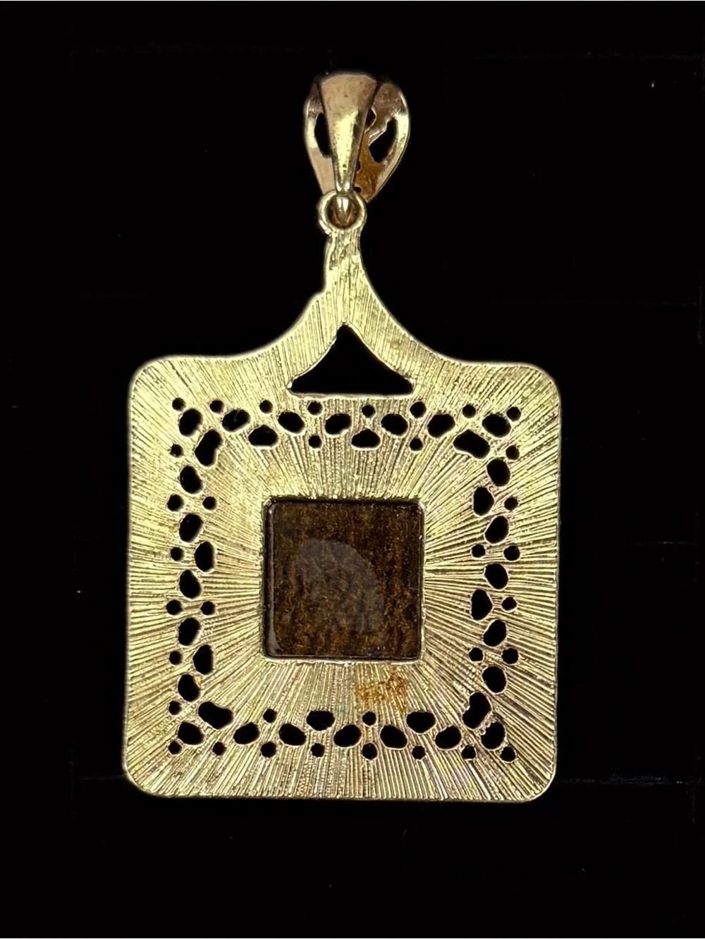 Vintage aged goldtone, brown accent pendant
